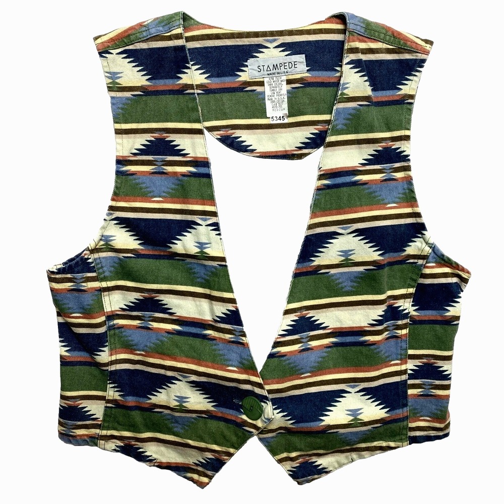 Stampede Vest Womens Medium Beige Made in USA Southwestern Aztec